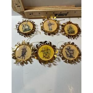 Vintage Gold Foil Child & Angel Ornaments Set Retro Collectible Holiday Decor